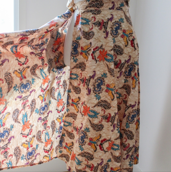 SOLD - Vintage 1970s Tan Paisley and Floral Print Wrap Midi Skirt - Picture 4 of 9